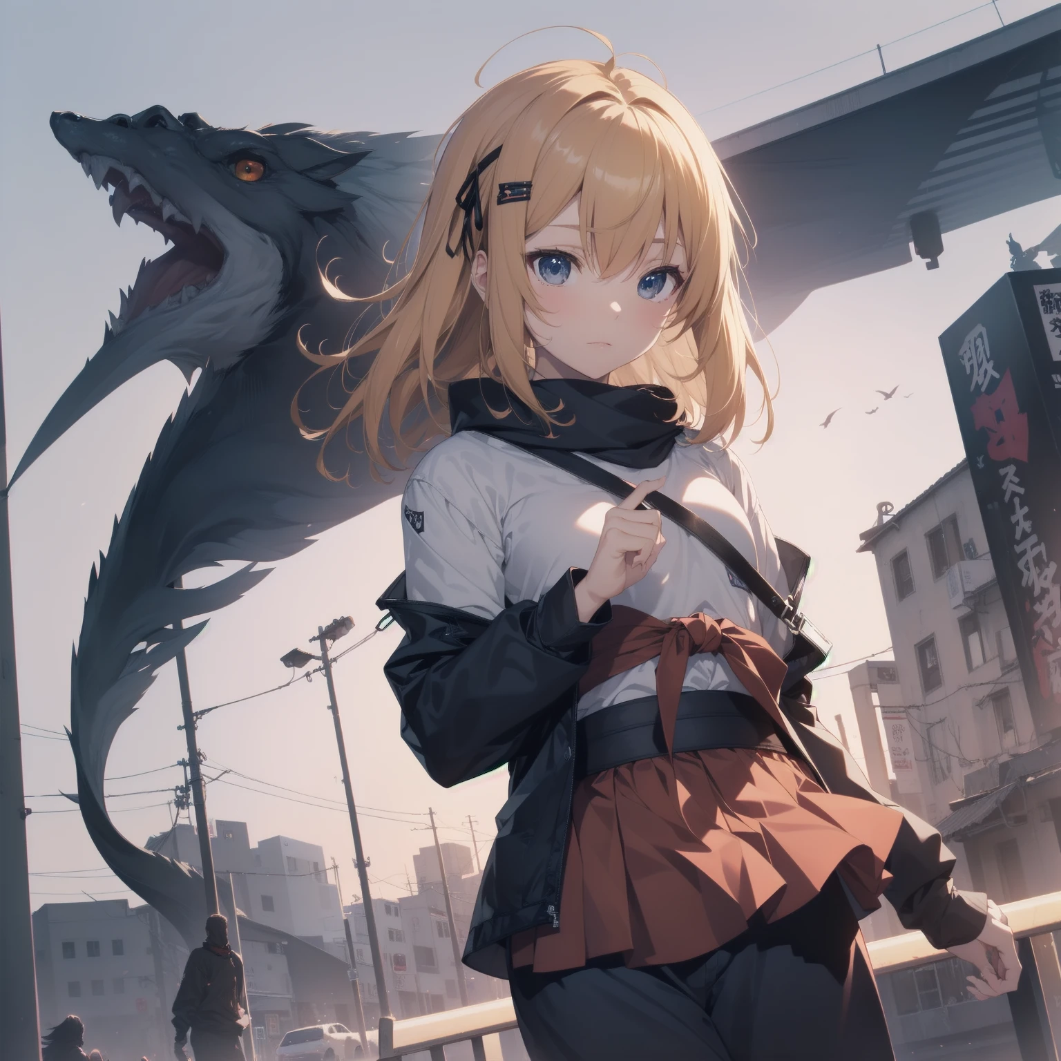 Ninjas are... cool and... fast.!ultra-absurdres-Top quality by artist God, ultra-detailed, high resolution, anime moe artstyle, best anime 8k konachan wallpaper, pixiv contest winner, pool:2810, perfect anatomy,break, Domo…1girl is ninja girl, (Please draw a picture of a Ninja girl stand and look down on the city from rooftop),from above, dutch angle, break, (Solo,little female,,12-year-old:1.3), androgynous charm, (Very Short hair, blunt bangs), Full limbs, complete fingers,flat chest, Small butt, groin, small black eyes, beautiful detailed eyes, well-proportioned iris and pupils, expressive eyes, highres detailed hair, (sleeveless hanjuban),obi,ninja hakama, japanese Hairpin,ninja scarf waving in the wind, ninja stance, break,super detailed skin, Best cinematic lighting powered by famous artist, 8k,beauty illustration,photoshop_(medium),very aesthetic,break,((artist:nekotoufu )), artist:clamp ,artist:carnelian ,artist:kantoku ,