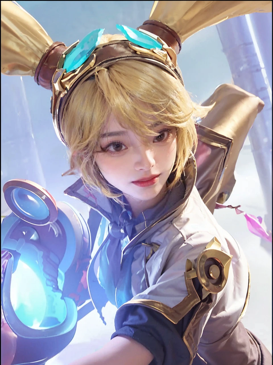 8k，best qualtiy，tmasterpiece，Ultra-high resolution，（Reality：1.4），offcial art，RAW photogr，（True skin texture：1.3），（filmgrain：1.3），（Selfie angle），1个Giant Breast Girl，Beautiful eye and face details，tmasterpiece，Best quality at best，closeup cleavage，full bodyesbian，looking at viewert，Daogu，Background of the Taoist temple，Taoist costumes，Stunning character art，Ray traching