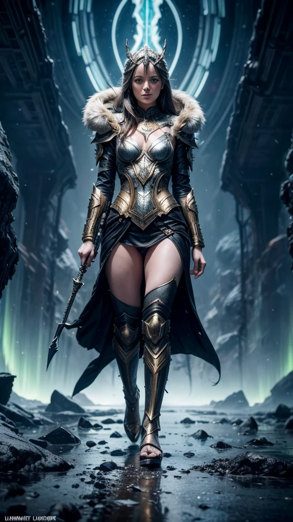 (Alexis Bledel) is Freya the nordic goddess, pale skin, messy, Full body, Beautiful anime waifu style girl, hyperdetailed painting, luminism, art by Carne Griffiths and Wadim Kashin concept art, Iceland background, northern lights, abstract beauty, approaching perfection, pure form, golden ratio, minimalistic, dark atmosphere, unfinished, concept art, intricate details, 8k post production, high resolution, hyperdetailed, trending on artstation, sharp focus, studio photo, intricate details, highly detailed,