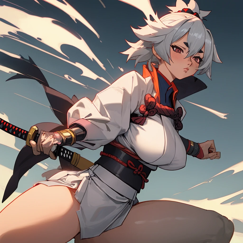 Female samurai with large exposed breasts