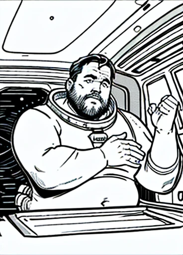 4K, masterpiece, detailded.💚((tmasterpiece)),(((best qualtiy))),(CharacterDesignSheet,Same role,frontage,Lateral face,on back),concept-art,concept art of character,Character sketches,reference sheet,Role table,💚The captain of the astronauts is a plump, chubby man, extremely thick thighs, a large belly, fat. Passing inside the spaceship laboratory , he checks an analysis under the microscope. His arms are holding digital analysis devices. He wears a spacesuit.