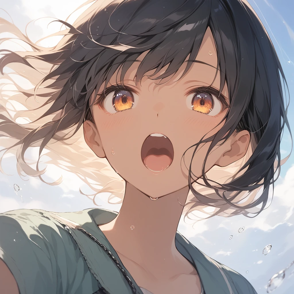 score_9, score_8_up, score_7_up, source_anime, best quality, masterpiece, official art, absurdres, highres, ultra-detailed,waifu2x,Collection: Slice of Life,break,1girl, tomboy, dark-skinned female, short hair, low ponytail, flat chest, beautiful detailed eyes, shorts, sweat, open mouth, (yawn:0.3), sleepily, outdoors, wind,break,(clear line illustration:1.2), super detailed skin,very high resolution, very aesthetic, Best sexual lighting powered by famous artist, 8k,cute picture,beauty illustration,photoshop_(medium),,(Detailed Lighting),best anime 8k konachan wallpaper, pixiv contest winner,