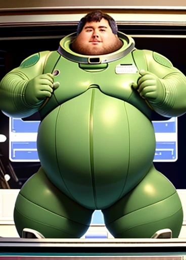 4K, masterpiece, detailded.💚((tmasterpiece)),(((best qualtiy))),(CharacterDesignSheet,Same role,frontage,Lateral face,on back),concept-art,concept art of character,Character sketches,reference sheet,Role table,💚The captain of the astronauts is a plump, chubby man, extremely thick thighs, a large belly, fat. Passing inside the spaceship laboratory , he checks an analysis under the microscope. His arms are holding digital analysis devices. He wears a spacesuit.