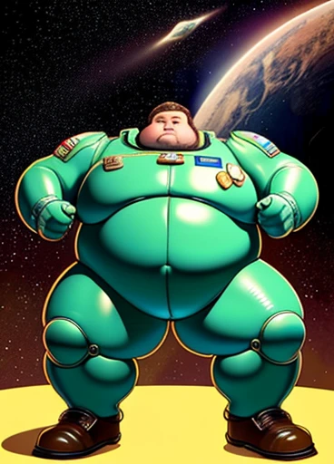 4K, masterpiece, detailded.💚((tmasterpiece)),(((best qualtiy))),(CharacterDesignSheet,Same role,frontage,Lateral face,on back),concept-art,concept art of character,Character sketches,reference sheet,Role table,💚The captain of the astronauts is a plump, chubby man, extremely thick thighs, a large belly, fat. Passing inside the spaceship laboratory , he checks an analysis under the microscope. His arms are holding digital analysis devices. He wears a spacesuit.