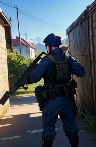 swat,battle field,holding_weapon,masterpiece,best quality,super fine illustration,building,detailed background,
