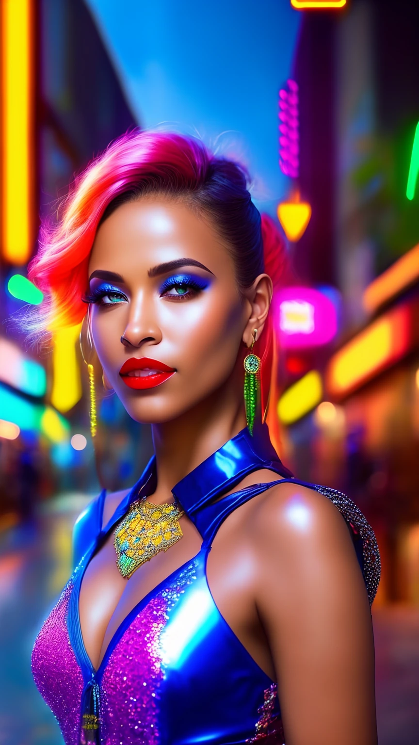 a mature street dancer, beautiful detailed eyes, beautiful detailed lips, extremely detailed face, longeyelashes, dynamic pose, dancing in the street, urban environment, neon lights, vibrant colors, cinematic lighting, 8k, ultra-detailed, (best quality,4k,8k,highres,masterpiece:1.2),ultra-detailed,(realistic,photorealistic,photo-realistic:1.37),HDR,UHD,vivid colors,concept art