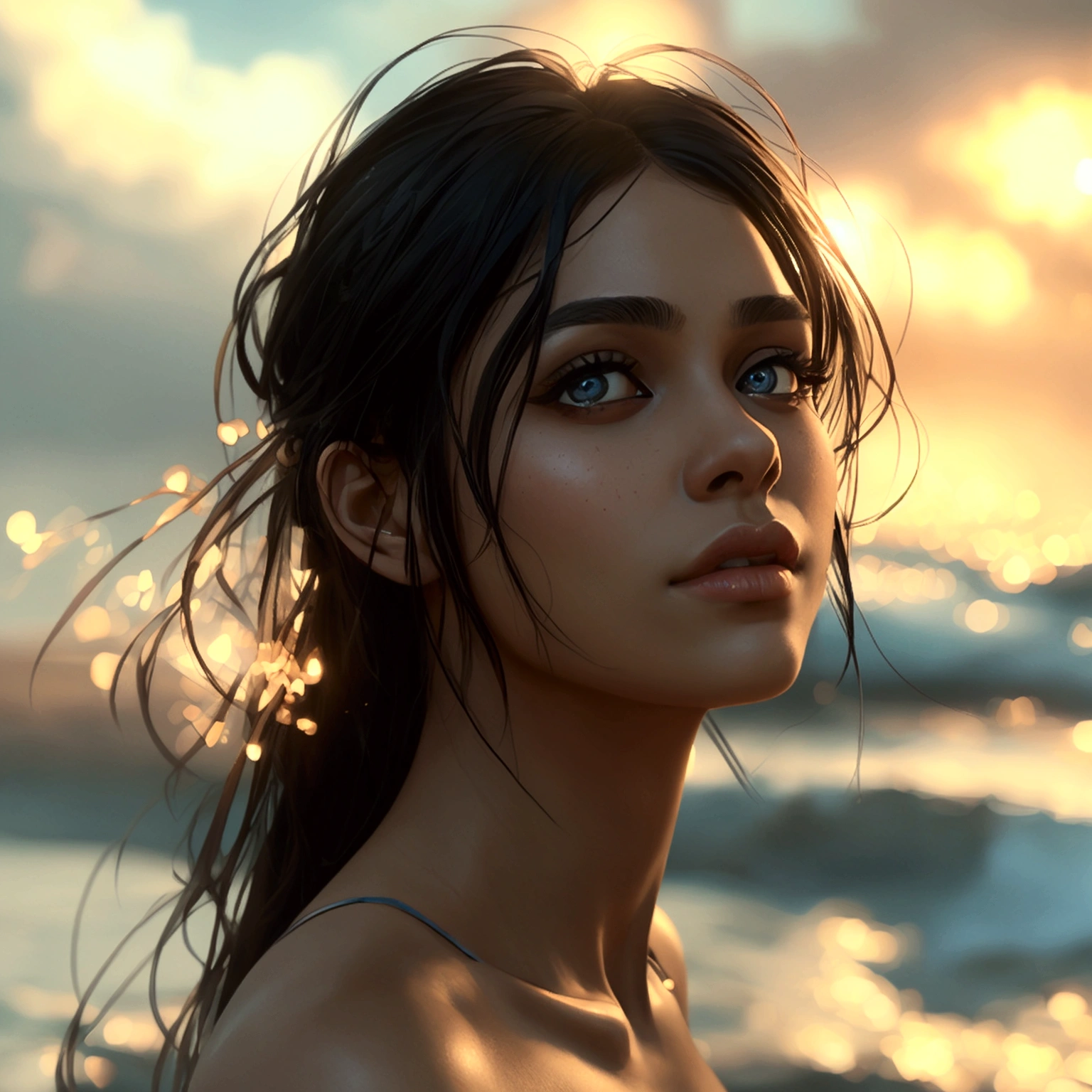 woman in the beach), close up , Full amazing body , ((nice modeling poses. amazing beautiful body , background full of stars, nebulas , clouds and lightings, (masterpiece), (best quality), (ultra-high quality), (8k resolution), (over-detailed), (ray tracing), 12k, high definition, cinematic, behance contest winner, (( Leila Maine style )) portrait featured on unsplashed, stylized digital art, smooth, ultra high definition, 8k, unreal engine 5, ultra sharp focus, intricate artwork masterpiece, ominous, epic, Tanvir Tamim, trending on artstation, by artgerm, h. r. giger and beksinski, highly detailed, vibrant