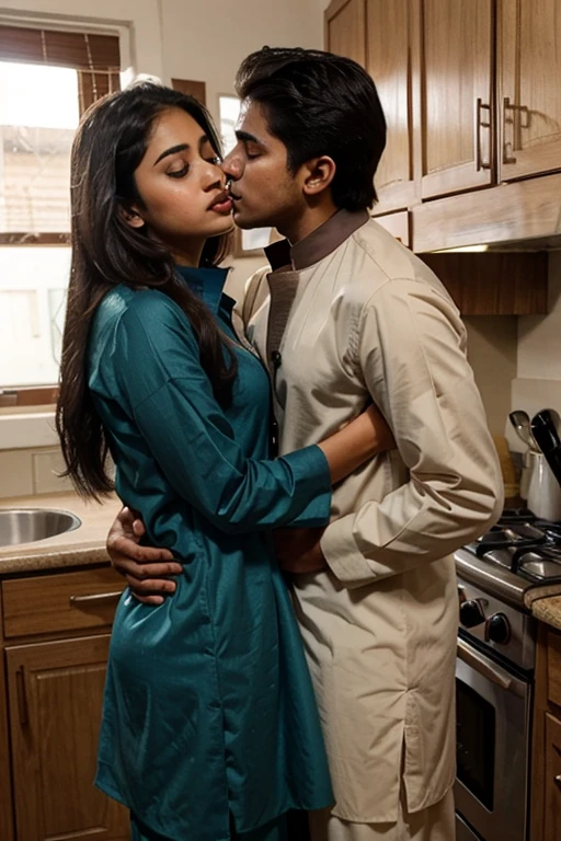 sexy 18 year old pakistani muslim girl wearing shalwarkameez kissing male cousin in the kitchen