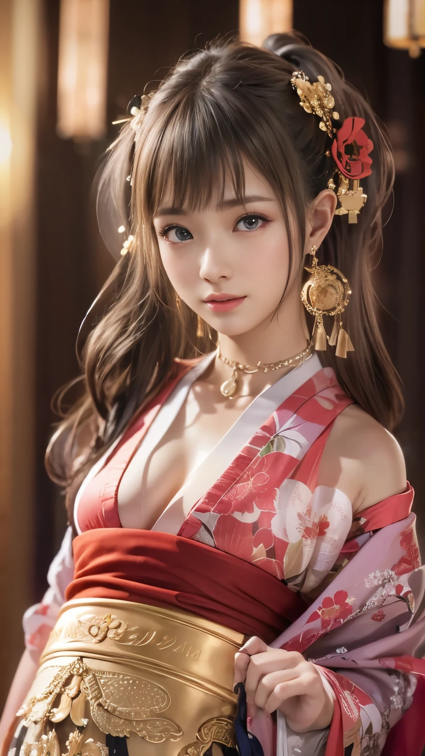 (sexy Japanese traditional dress), (banquet hall,, traditional Japanese party room:1.5), The background is a gold folding screen, doaxvv_Marie Rose, One girl, Maiko, slim body, huge bouncing busts, Black choker, fan, Dance with your arms outstretched, 超High resolution, retina, masterpiece, Accurate, Anatomically correct, Textured skin, Super Detail, Attention to detail, high quality, 最high quality, High resolution, 4K