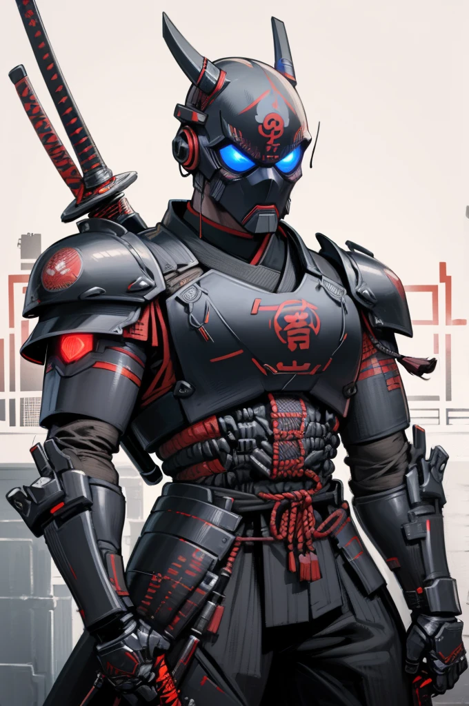 araffe dressed in a black suit holding a sword and a sword, cyborg samurai, cyber japan samurai armor, cyberpunk samurai, very beautiful cyberpunk samurai, full samurai armor spiderman, bio - mechanical ninja samurai, portrait of a cyberpunk samurai, cyber japan style armor, cyber japan armor, celtic and cyberpunk armor, black bull samurai, intricate assasin mecha armor