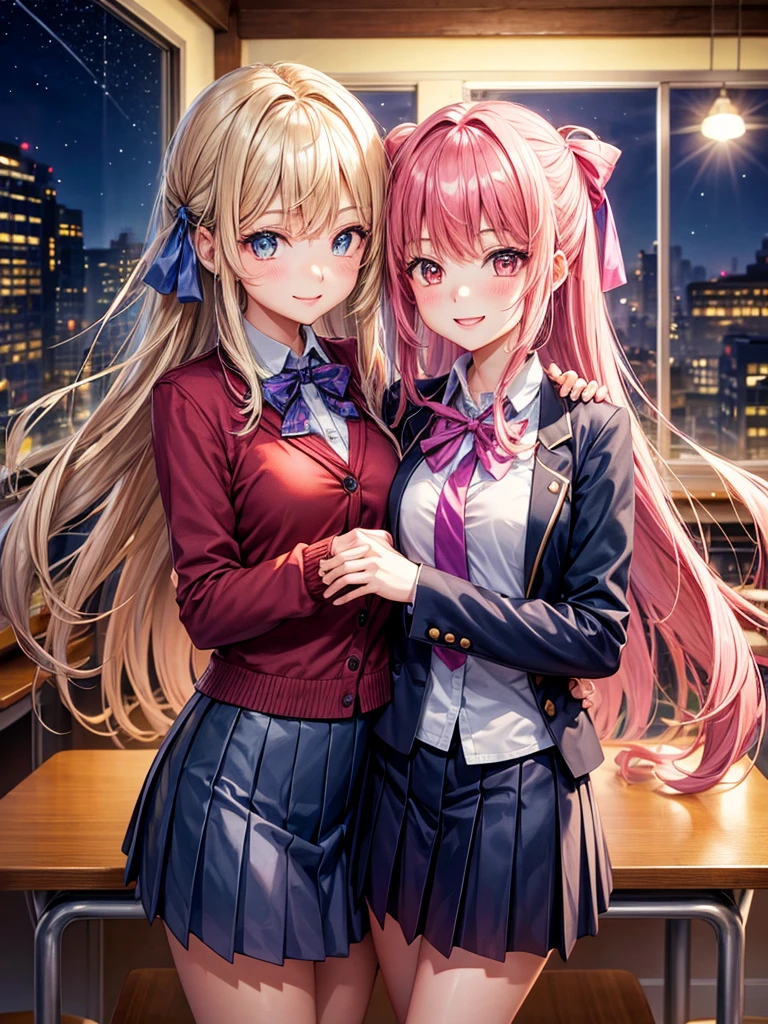 best quality，，smile，blazer，swimsuit，nepal，School，classroom，High-dimensional beautiful girl，Multidimensional beautiful girl，Several girls are depicted，They are hugging each other，Colorful，Different world，Collective of girls，JK，A girl taking off her uniform，future，Sexy and cute，New generation，futureの制服，Ribbon on uniform，Evolution of fashion，middle School girlultiple girls are depicted,harem，idol group，starry sky background，photo shoot，long hair，wearing a cardigan，beautiful girlの国，girl&#39;s paradise，highest quality，big breasts，leather jacket，happy girl,horny girl，Blue eyes，perfect face，standing position，She has her bangs down，fur jacket,Beautiful eyes，smooth hair，perfect eyes，beautiful girl，Angel，Angel Girl，multicolored hair colors，naughty girl，beautiful，High-dimensional beautiful girl，Multidimensional beautiful girl，hoodie，leather jacket，gathering，Group、，