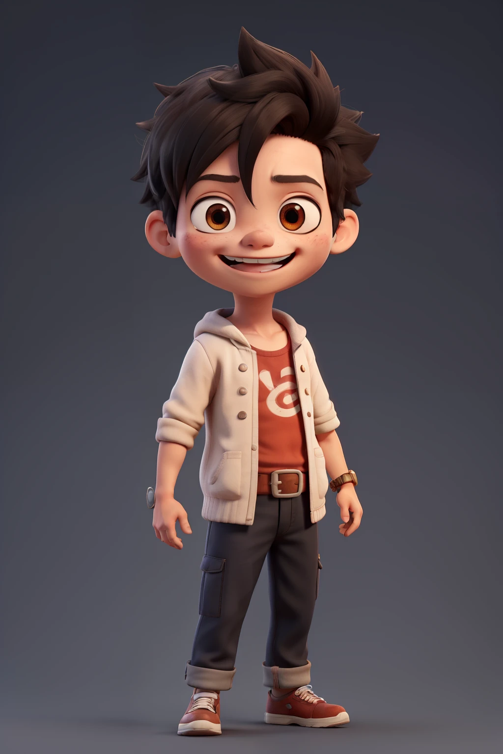 3D character,chibi, luffy, full body, fair skin, happy, 8K ultra HD image