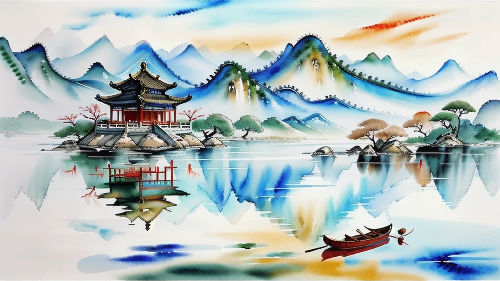 beautiful Chinese Landscape Art，water colors