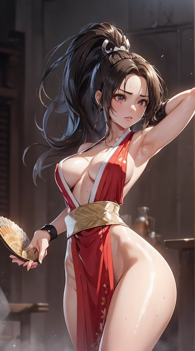 ((High Kick:1.6))、((attack posture:1.4))、((8k)), ((32K)), ((Highest quality)), ((masterpiece)), ((超High resolution)), ((Tmasterpiece)), (((head shot:1.6)))、((8k)), ((32K)), ((Highest quality)), ((masterpiece)), ((超High resolution)), Fine skin、女性1 person、pink sexy dresseai shiranui:1.2)), Expose your shoulders、Brown Hair, Brown eyes, Long and high ponytail, hair band, 1 person、Age 25, Japanese Mature, beautiful指, beautiful長い脚, beautiful体, beautiful鼻, beautifulキャラクターデザイン, Perfect Eyes, Perfect Face, jewelry, hair ornaments, king of fighters,((Large Handheld Fan:1.6))、
(Tabletop, Highest qualityの, Highest quality, beautifully、beautiful: 1.2), Very detailed, More detailed,適切な体のProfessionalポーション,Tabletop,Ultra-high quality output images,High resolution,Intricate details,Very delicate and beautiful hair,Realistic photos,dream-like,Professionalの照明,Realistic Shadows,Focus Only,
(Big Breasts:1.2,) , フローティングスカートFine skinの質感, High quality fabric, High quality metallic texture、((Beautiful and dense face))、RAW Photos、Professional, Ultra-fine painting, ((alone)), beautiful胸、Highest quality, Very detailed, Very detailed詳細, Finer details, so beautiful,(Five Fingers, Four fingers and thumb),Concept Art, Anime fantasy artwork, Detailed fantasy art,8kHigh resolution, Detailed Art, 8 Slim legs, Defined, Defined fingers, Face full of scars、Skin shiny with sweat、 injured scared girl、 crying wet bursting out eyes, real tears streaming down face, ultra-detailed eyes,bandaid on face,covered with mud,expression of despair,Illumination that emphasizes shiny sweat{{{Spread }}},(crotch rope walking:1.0),full body