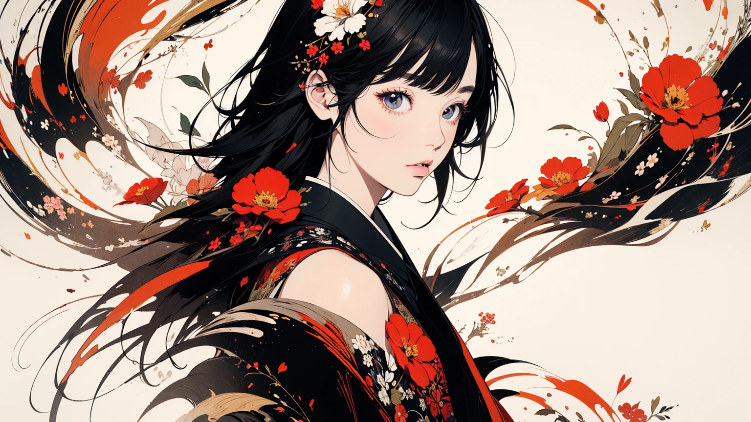 (masterpiece, High resolution, Highest quality), 20-year-old woman, Japanese-style punk fashion:1.2, Petal Collage, abstract design, And handle background, warm color, artistic juxtapositions, mixed-media approach, Anime Style, Simple lines, Digital Painting,