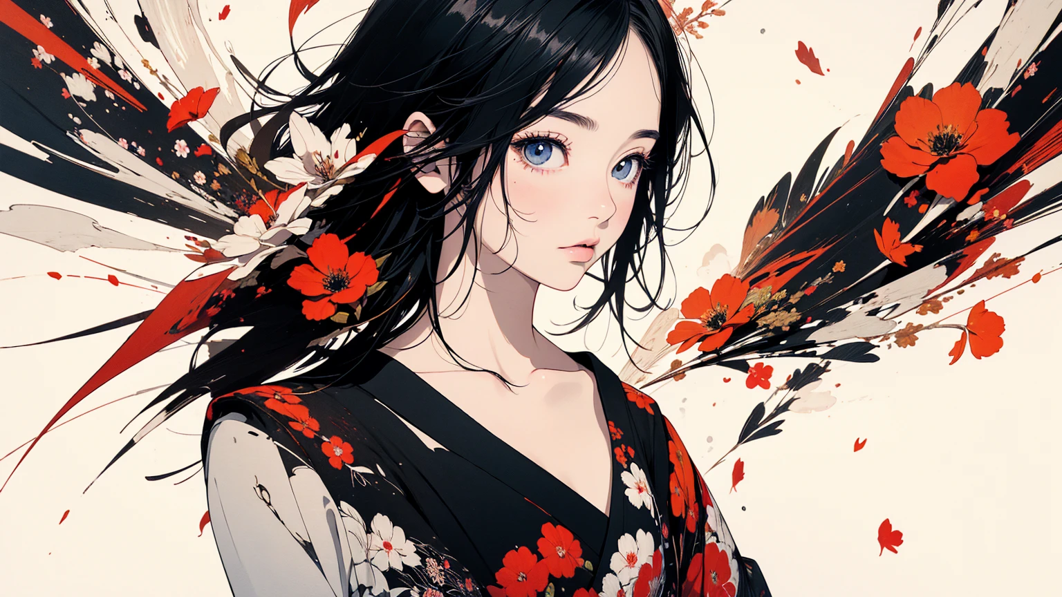 (masterpiece, High resolution, Highest quality), 20-year-old woman, Japanese-style punk fashion:1.2, Petal Collage, abstract design, And handle background, warm color, artistic juxtapositions, mixed-media approach, Anime Style, Simple lines, Digital Painting,