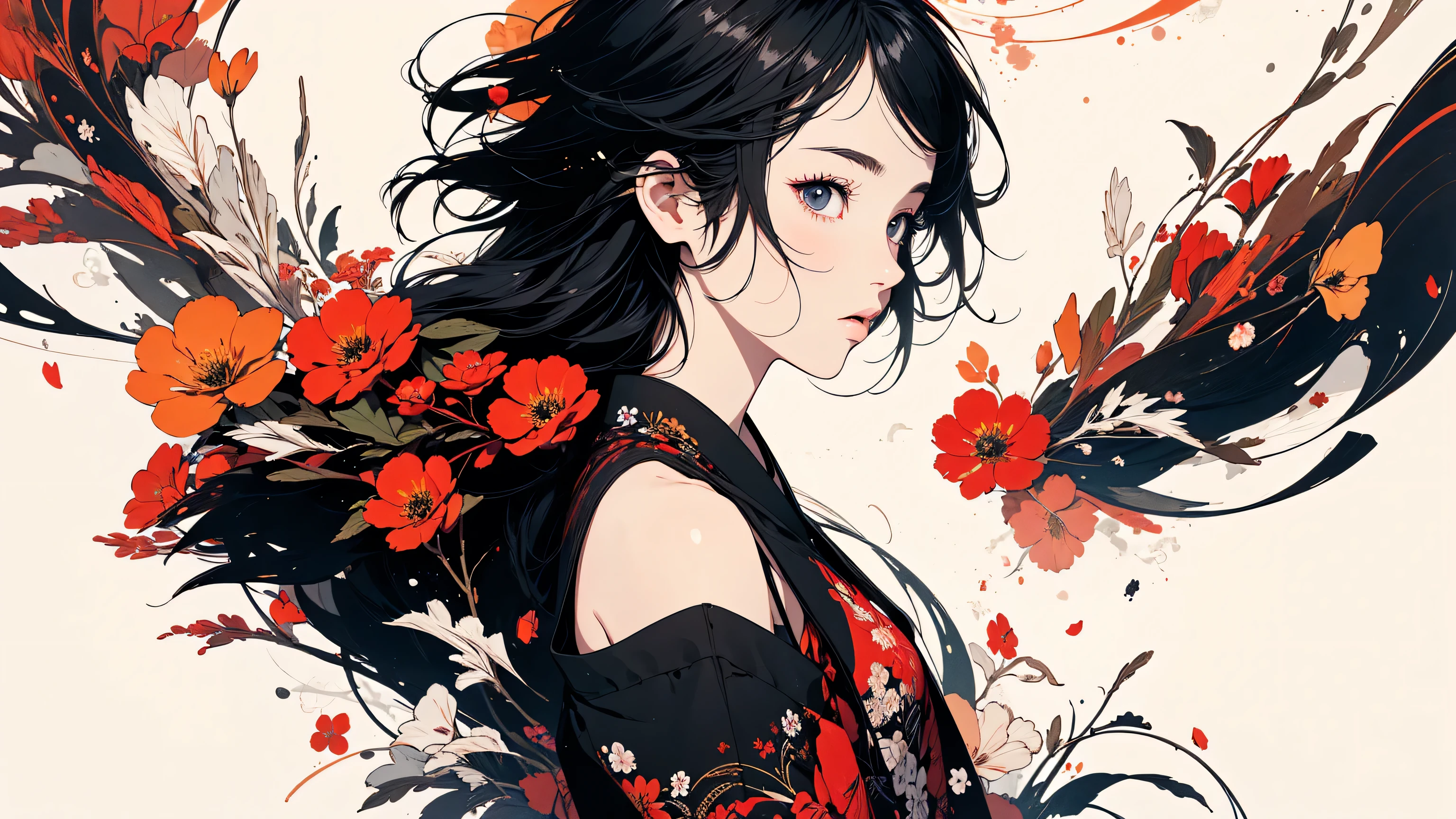 (masterpiece, High resolution, Highest quality), 20-year-old woman, Japanese-style punk fashion:1.2, Petal Collage, abstract design, And handle background, warm color, artistic juxtapositions, mixed-media approach, Anime Style, Simple lines, Digital Painting,
