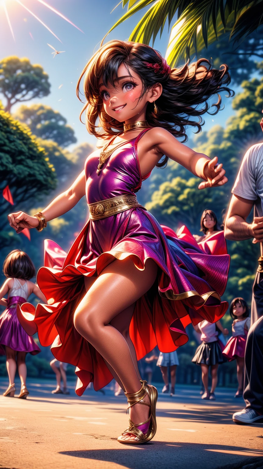 Beautiful girl dancer、Dancing seductively in the park、audience