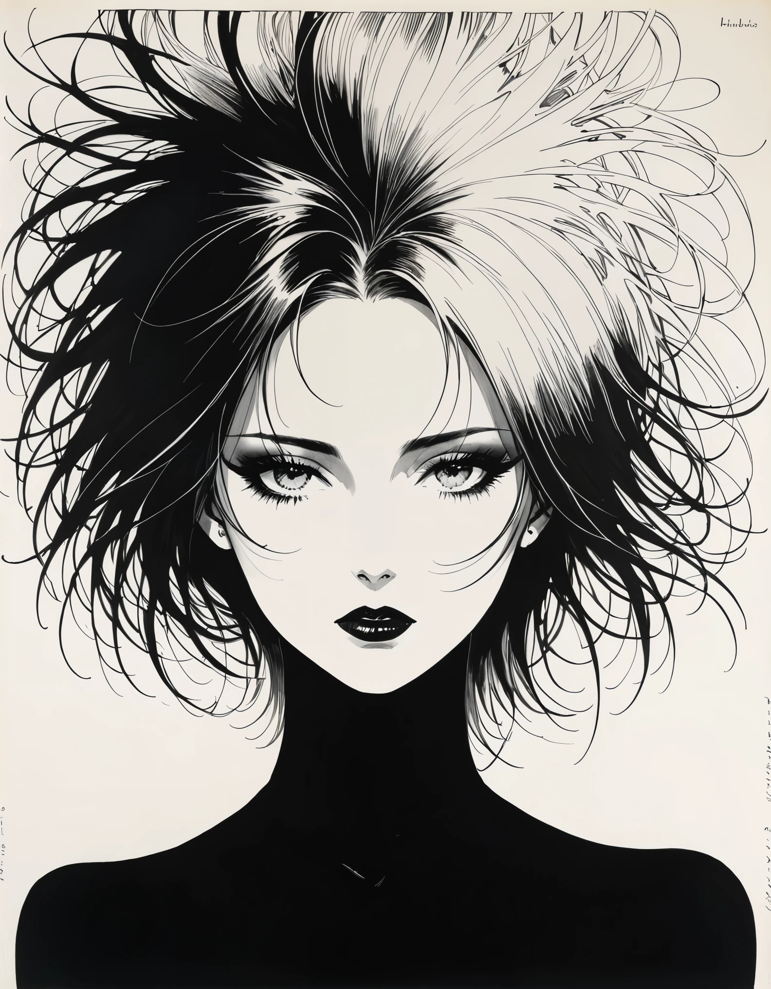 in style of Hans Hartung,in style of Henrietta Harris
1girl
{with the text:"GoD IS DEAD":1.8},captivating gaze,