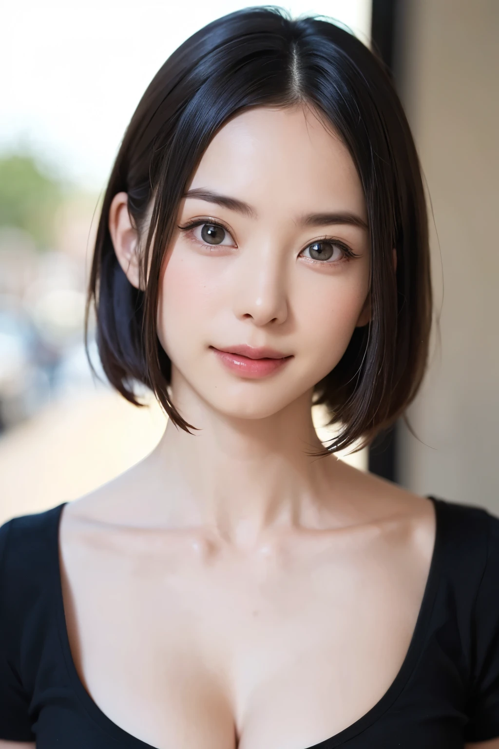 (Tabletop, Highest quality、Very attractive adult beauty、Add strong highlights to the eyes、Please look closely at the camera:1.4、A beautiful woman with adult charm、Ideal body proportions、Perfect Anatomy、Short brunette bob hair、Shiny Hair、Lip gloss),One Girl, solo, 明るい茶色のShiny Hair, Scarf,Realistic, Looking at the audience、Please tilt your head a little, Bright colored crystal light blue eyes, 短いShiny Hair、 chestの中央に穴が開いた白いタートルネックの服,chestの真ん中に丸い穴が開いたセクシーな白いタートルネックのニットセーター、 Lips, Lip gloss,Bans, Upper body、Big eyes、Eyelashes、Face is a little red、Embarrassing)、((Italian road system in winter))、((Short hair with bangs、Big eyes、Give students a very strong highlight、{huge|big|hugeな|Mega} chest:1.4、very bigger chest、Staring at the audience、Very beautiful beauty、Listen carefully、Long neck、Smile a little、Beautiful Teeth、Open your mouth and laugh、Heart-shaped pupils))、28 years old、Very cute supermodel、{gigantic|big|huge|mega} breasts, cleavage、Very picturesque background、Beautiful out-of-focus background