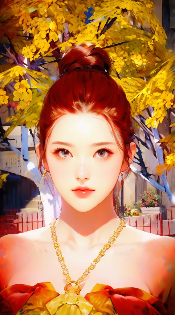 photoactual, lip gloss, , actual, best quality, ultra high resolution, depth, pastel colors, Natural shades, focus on face, Just look at the face, looking at the audience, long hair, hair accessories, black hair, brown and detailed eyes, skirt