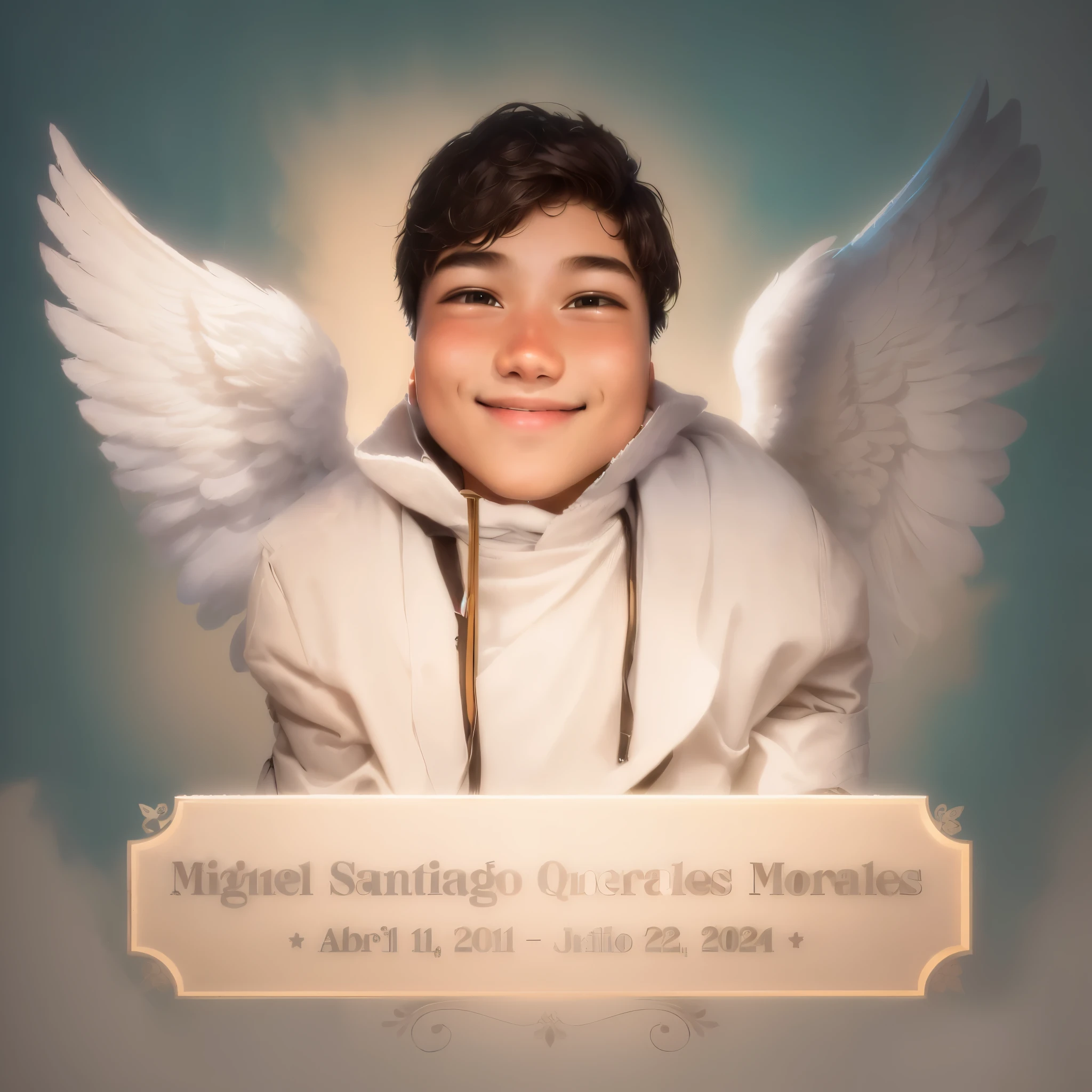 Image of a boy with angel wings smiling