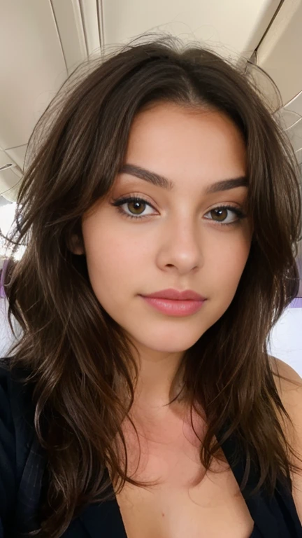 Pretty beautiful brunette (le noir a) (on a plane),Selfie, Low cut, very detailed, 18 ans, visage innocent, naturally wavy hair, yeux verts, high resolution, Boss of&#39;ouvrages d&#39;art, best quality, intricate details, very detailed, mise au point nette, detailed skin, texture de peau realistic, texture, detailed eyes, professionnel, 4K, charming smile, prise avec Canon, 85 millimeters, slight depth of field, kodak vision color, corps parfaitement ajusté, extremely detailed, Photograph_\(ultra\), photographiquerealistic, realistic, Post-traitement, maximum details, roughness, real life, ultrarealistic, photorealism, photographie, 8k uh, photographie