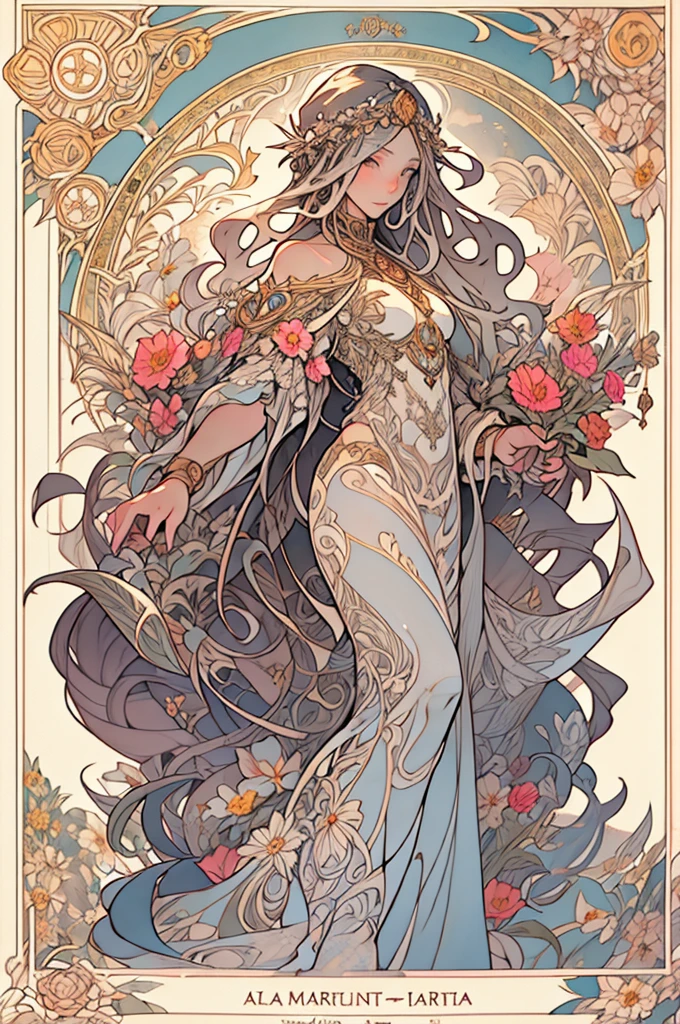 ((best quality)) , ((masterpiece)) , (detailed),Two League of Legends soldiers fight against three burning demon spirits in the splash art style.,((art nouveau style , elegant, decorative, curvilinear forms, nature-inspired, ornate, detailed))