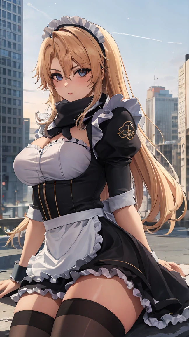 1girl, satella, serious, blonde hair, long hair,
BREAK (maid headdress, maid, frills, black dress, short sleeves, puffy sleeves, wrist cuffs, maid apron, white apron, white thighhighs:1.2)
BREAK ((tall buildings, city, winter, scarf)),
BREAK ((anime girl)), best quality, expressive eyes, perfect face, (masterpiece), best quality, expressive eyes, perfect face, ((best quality)), ((ultra-detailed)), ((an extremely delicate and beautiful)), perfect eyes, perfect body, ((details pupils)), ((detailed pupils)), ((synmetry eyes)), beautiful eyes, ((thick thighs)), shiny skin, soft skin, ((synmetry body)), ((perfect body)),perfect hands, perfect anatomy),
