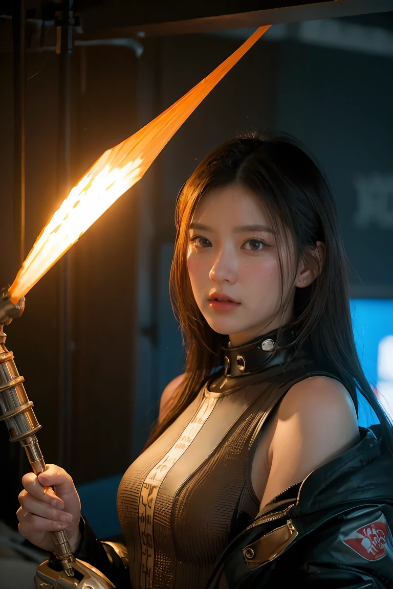 (Masterpiece, Best Quality: 1.2), High Detail Face, Cyberpunk, Marvel Style, Mechanical Crane, 1girl