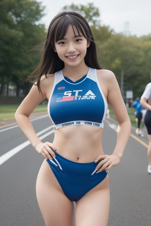Japanese, Two Girls, ((Sportswear)), bicycle, ((Long spats)), long spats, triathlon, Sweat, Wind, ((smile)), Black Hair, Outdoor, Thighs, ((Sunburned skin)), Large Breasts, ((nipple)),