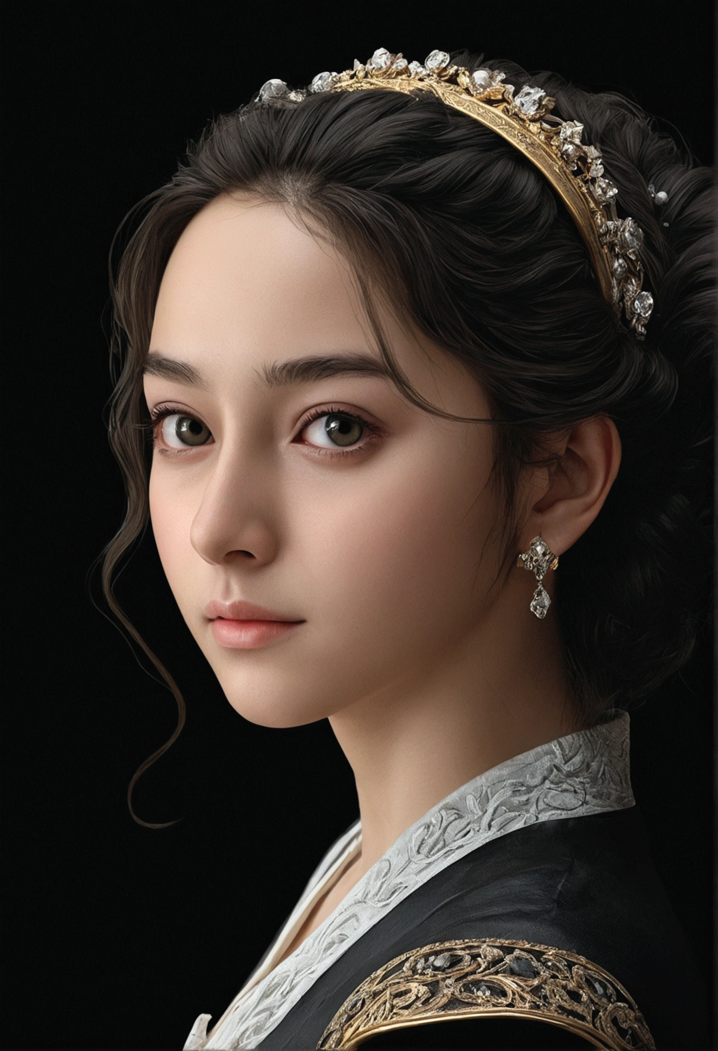 , (masterpiece:1.3), ((best_quality)), (absurdres), 1girl, portrait, simple_background, black_background,