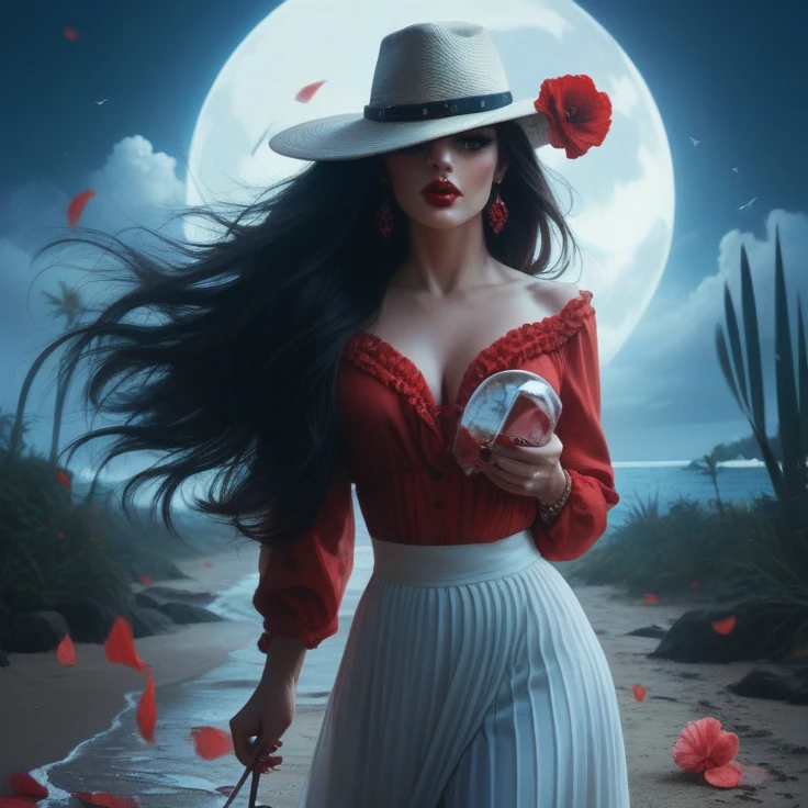 do similar, western woman, red lipgloss stick, at beach