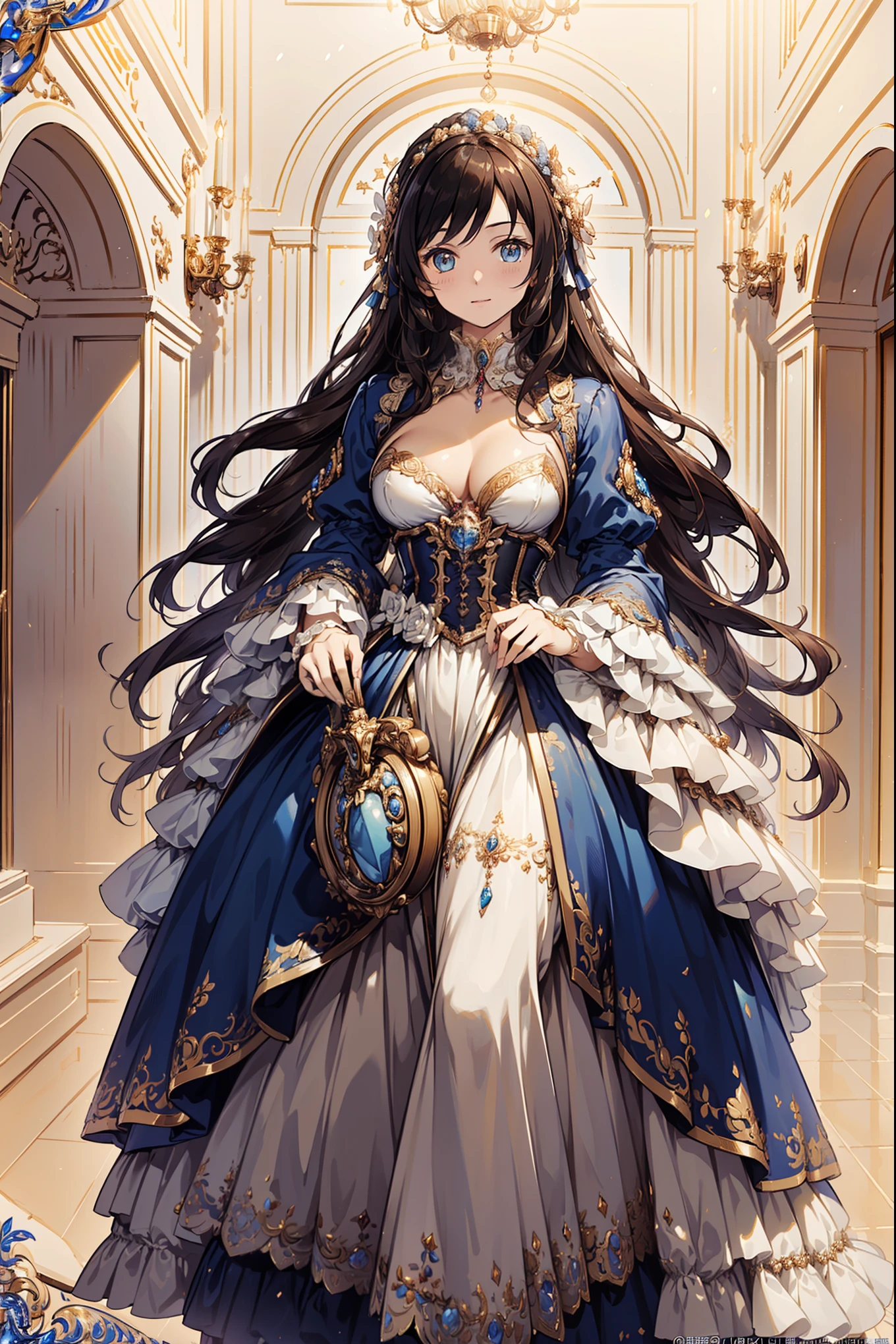 Best quality,Ultra-high resolution,(((Super gorgeous and beautiful dress is a Rococo Victorian dress,Designed with a bustle and long hem))), (Single Ladies :1.2:Beautiful lower breasts:1.2), (Expressive hair:1.1:Thick and long hair:1.1), Bangs, (Cowboy shooting:1.1), (Super delicate face:1.3:masterpiece:1.3:Extremely detailed:1.3:Extremely delicate and beautiful:1.2:Unity 16K wallpaper:1.1), (Moe anime art style:1.1),Charm,lively expression