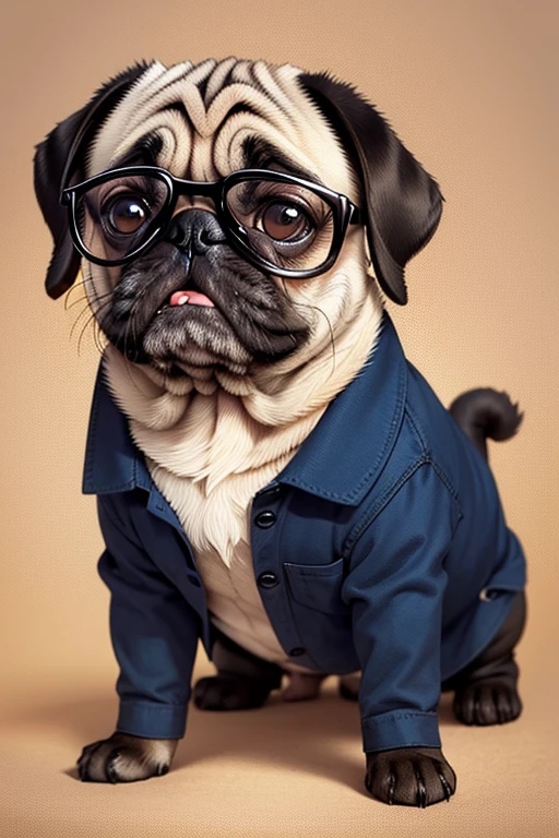 happy pug with glasses