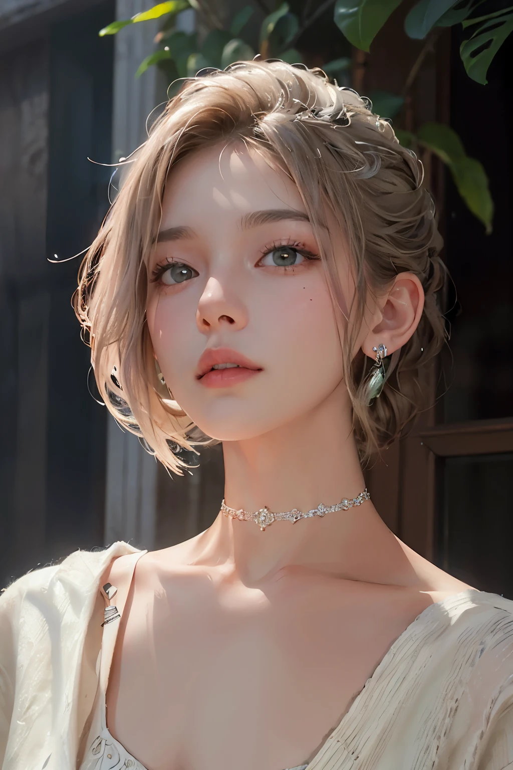 best qualtiy,tmasterpiece,Ultra-high resolution,(realisticlying:1.4),RAW photogr,beautiful photograph (N4T3 mm:0.99), A 20-year-old woman, Small and beautiful, standing on your feet,cabellos largos dorados, 耳Nipple Ring,choker necklace,Issuing,Coffee-colored cardigan sweater,Lilac slip dress long dress,Light green wedding dress,Solid color panties,Bare legged,long leges,high-heels,Big wind,In the daytime, beachside,Beautiful nipples,Are thin,Flat ,Small breasts, (Masterpiece:1.2) (Photorealistic:1.2) (bokeh) (Best quality) (Detailed skin:1.2) (Intricate details) (In the daytime) (32K) (hdr) (Cinematic lighting) (Sharp focus), (Looking at the camera:1.1), ((closeup portrait:1.2)), (Earrings),