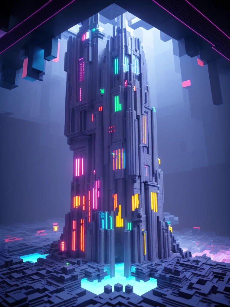 a (voxelpalace:1), abstract geometric architecture, futuristic, intricate patterns, glowing neon lights, cinematic lighting, 8k, ultra-detailed, hyperrealistic, volumetric fog, dramatic shadows, vibrant colors, intricate details, clean and sharp, seamless, masterpiece