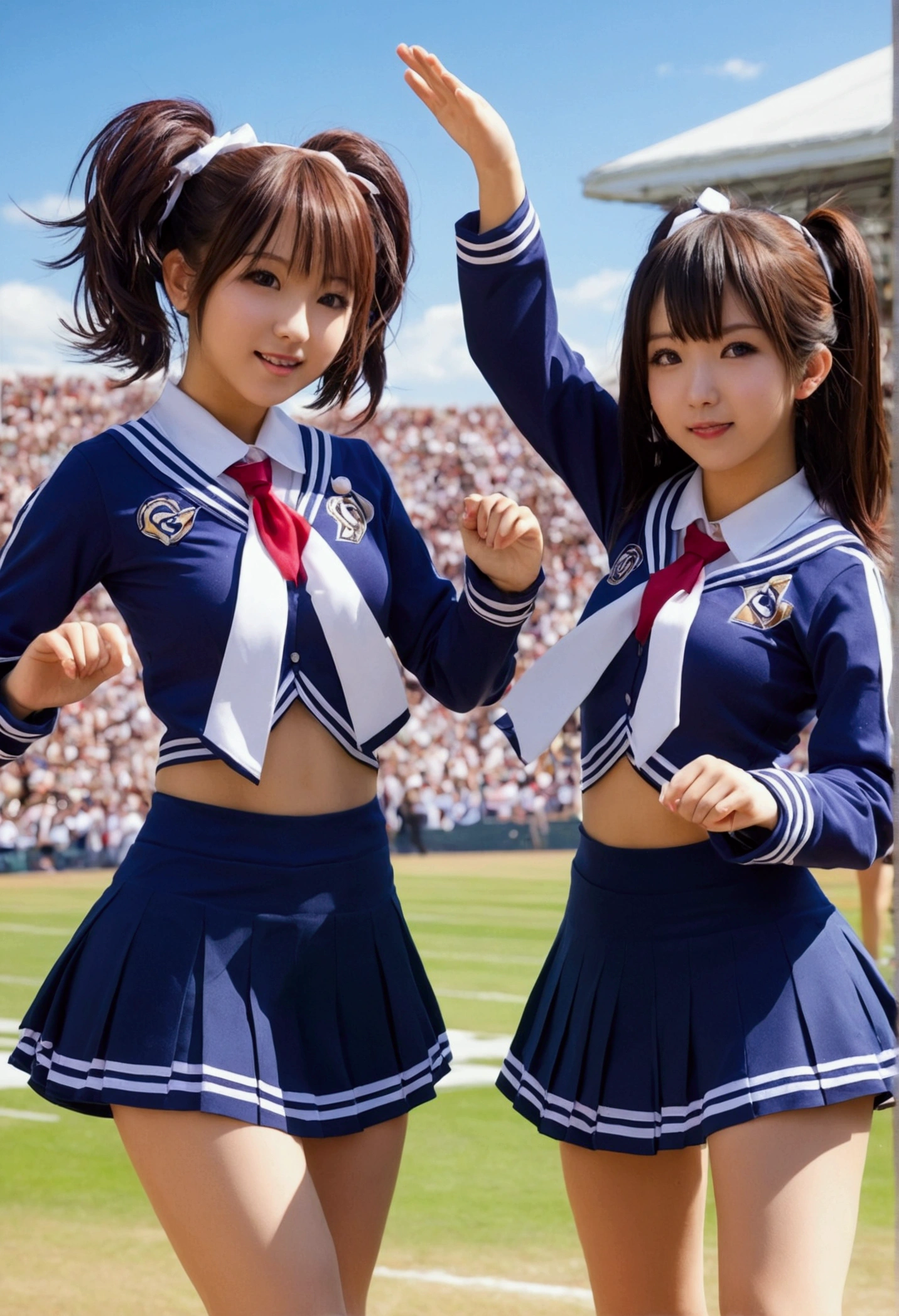 Two Girls,roromiya,ririchiyo,school uniforms, miniskirt, dancing,Ascot, masterpiece, Highest quality