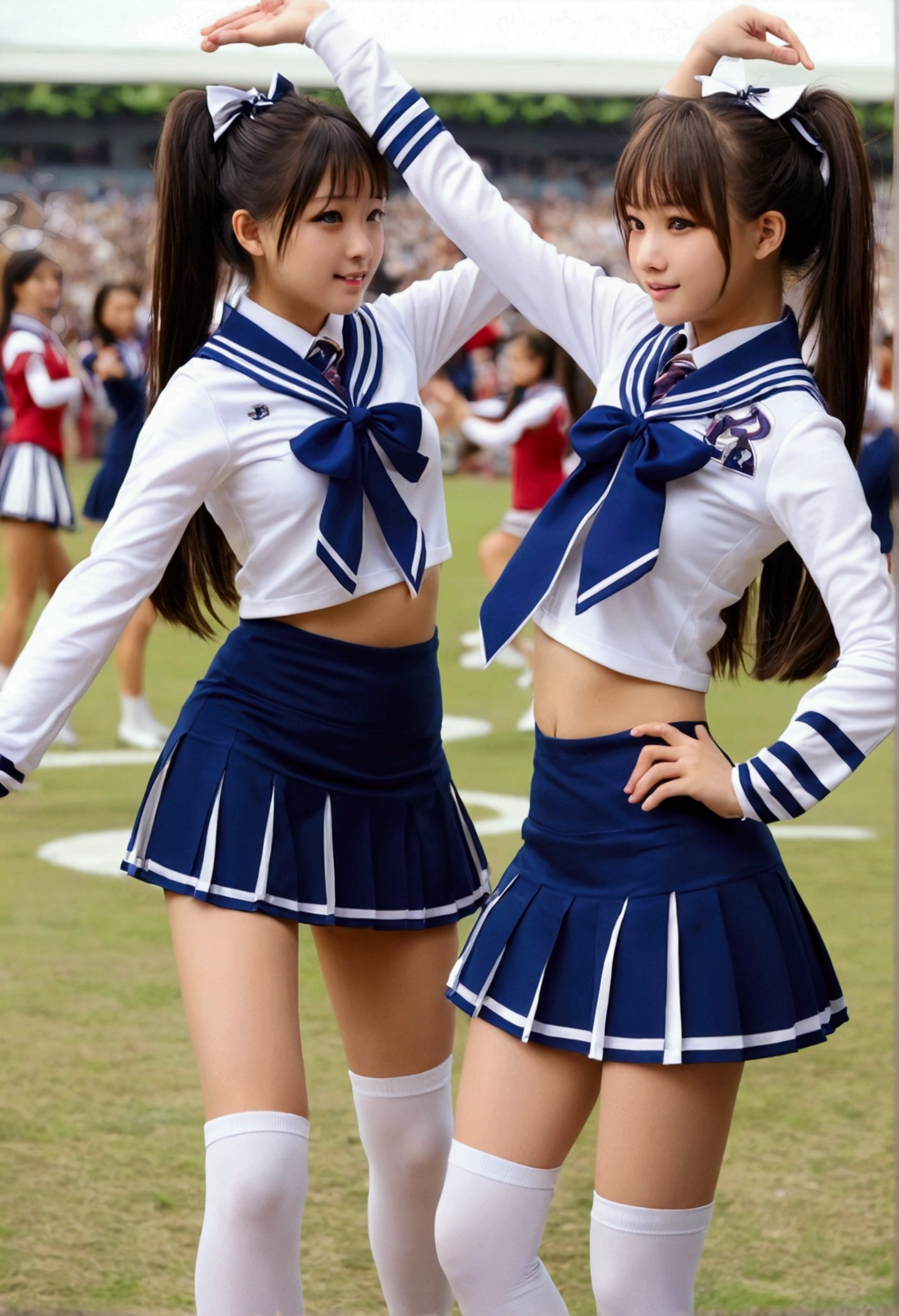 Two Girls,roromiya,ririchiyo,school uniforms, miniskirt, dancing,Ascot, masterpiece, Highest quality