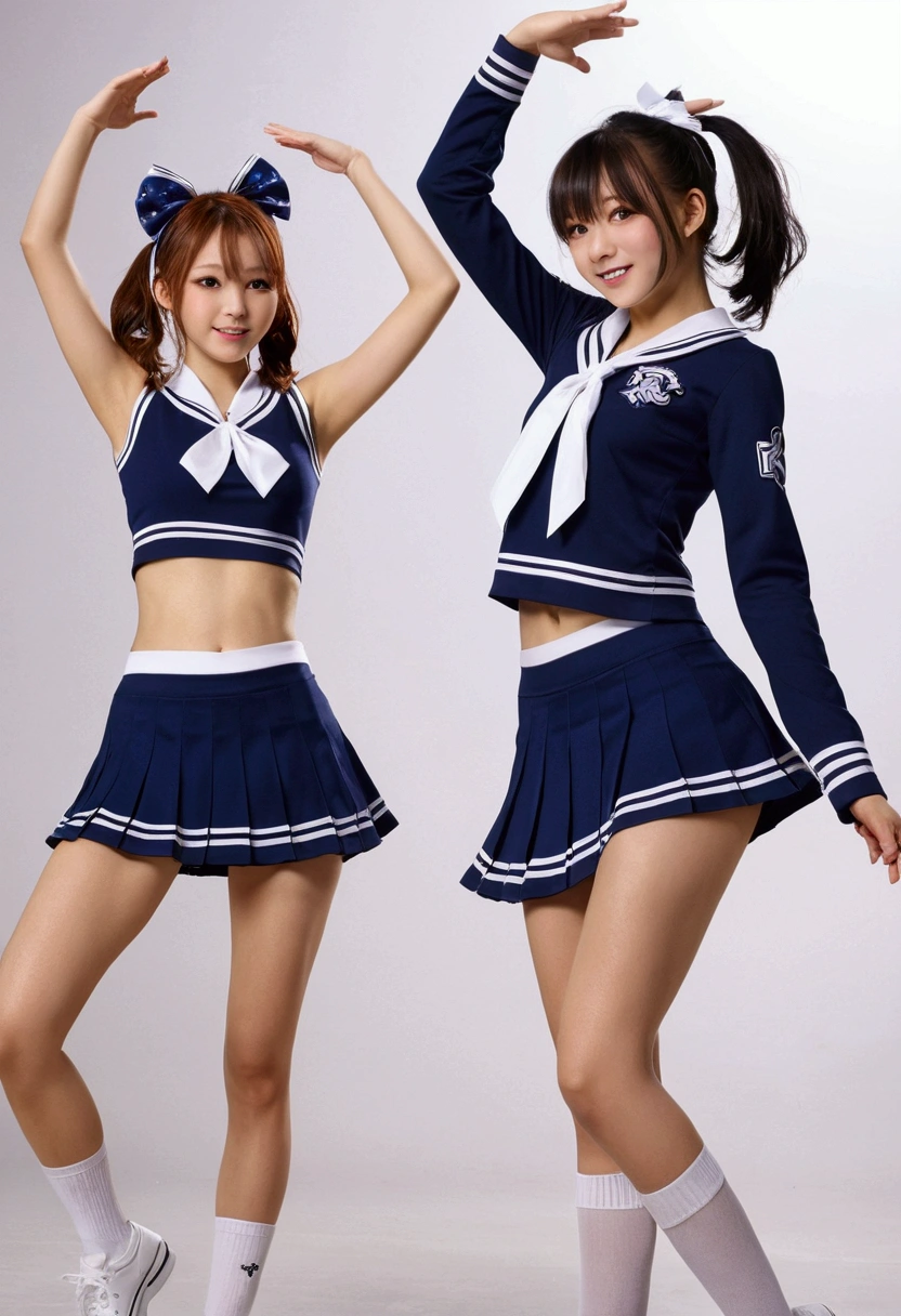 Two Girls,roromiya,ririchiyo,school uniforms, miniskirt, dancing,Ascot, masterpiece, Highest quality