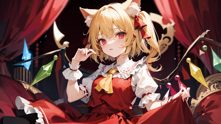 Flandre Scarlet,devil,Red clothes,Blonde,Cat ear