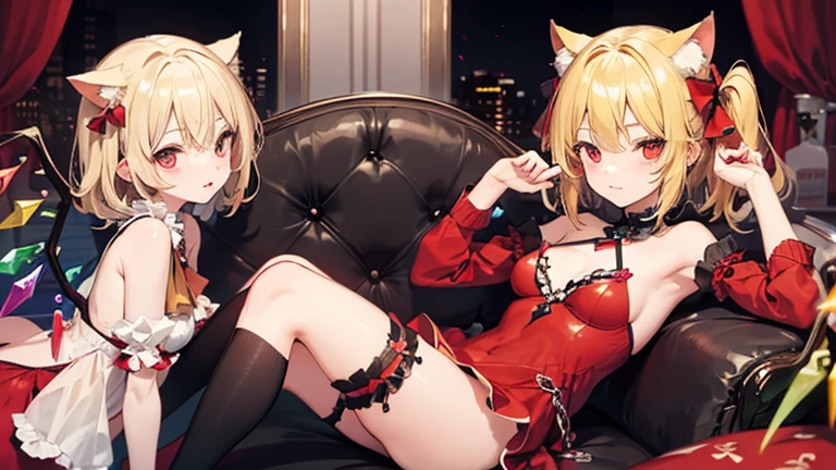 Flandre Scarlet,devil,Red clothes,Blonde,Cat ear