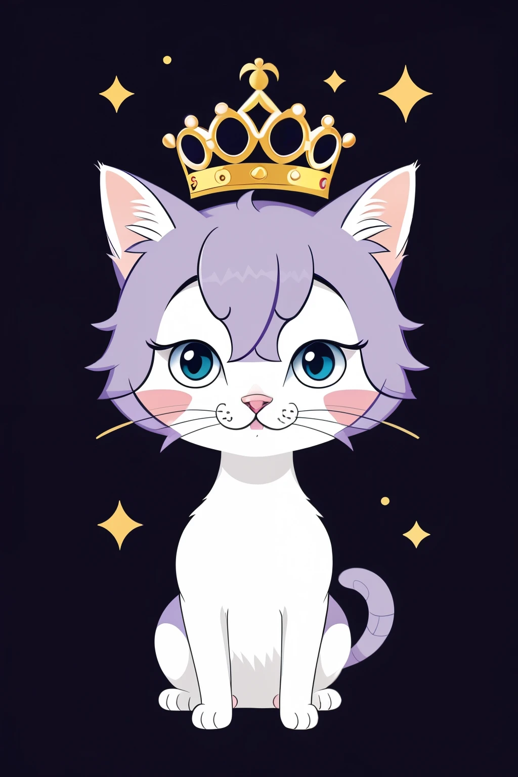 A cartoon cat wearing a crown,There is a crown on the head, trending on role conception, animated role conception, high quality role conception, very stylized role conception, Lovely characters, stylized role conception, Lovely artwork, Lovely Features, role conception for animation, adorable animal, Alien characteristics, role conception, Cute cartoon characters, The base image is purple