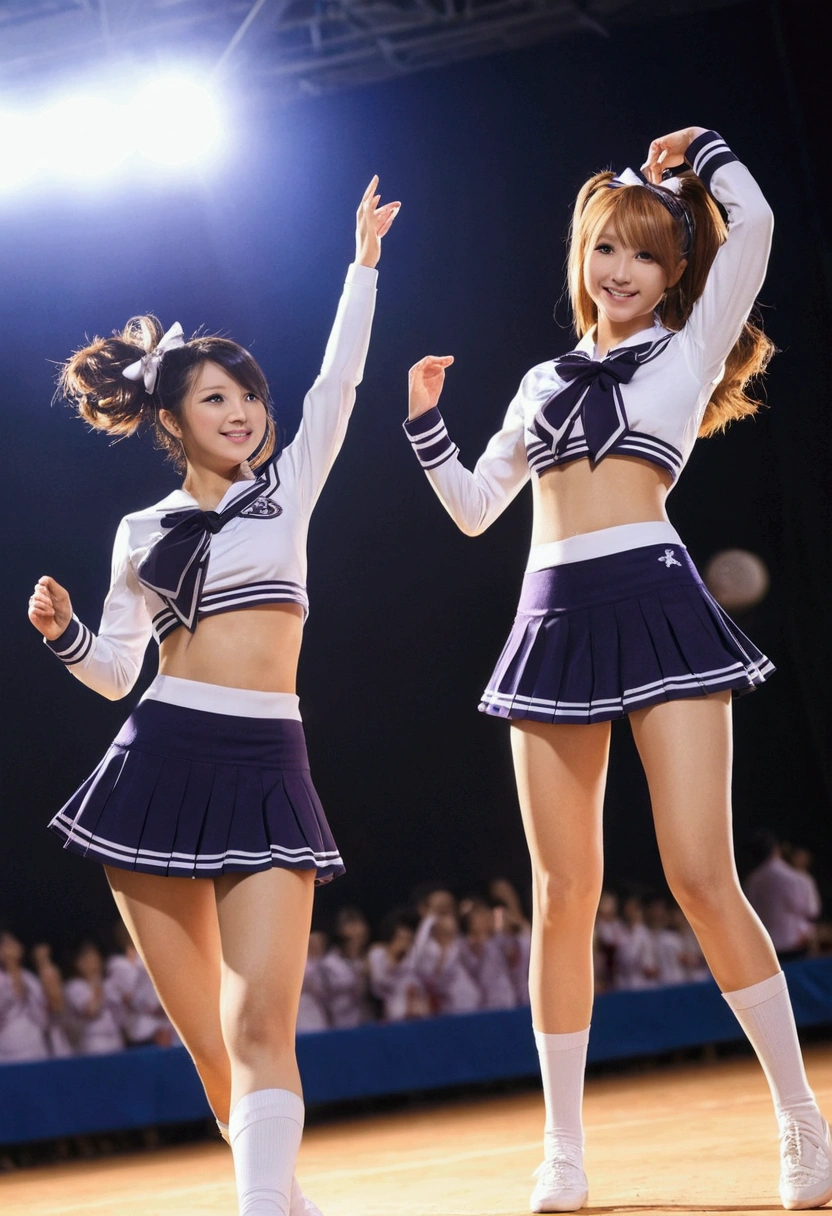 Two Girls,roromiya,ririchiyo,school uniforms, miniskirt, dancing,Ascot, masterpiece, Highest quality
