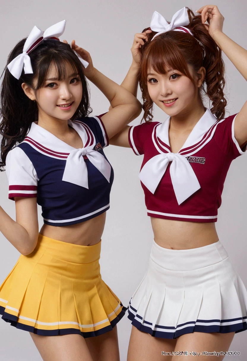 Two Girls,roromiya,ririchiyo,school uniforms, miniskirt, dancing,Ascot, masterpiece, Highest quality
