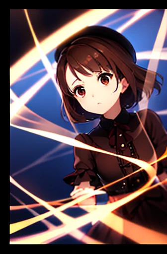 (deep brown eyes:1.2),(((Gloria))) (((ta Fashion))), ((myth)), ((medium brown hair)) wearing a beret .Beyond Time and Space、intricate detailes、Elegant and mysterious、The most beautiful magical auras、Delicate、Glasswork、girl, Cute、dynamic angle、Transparency