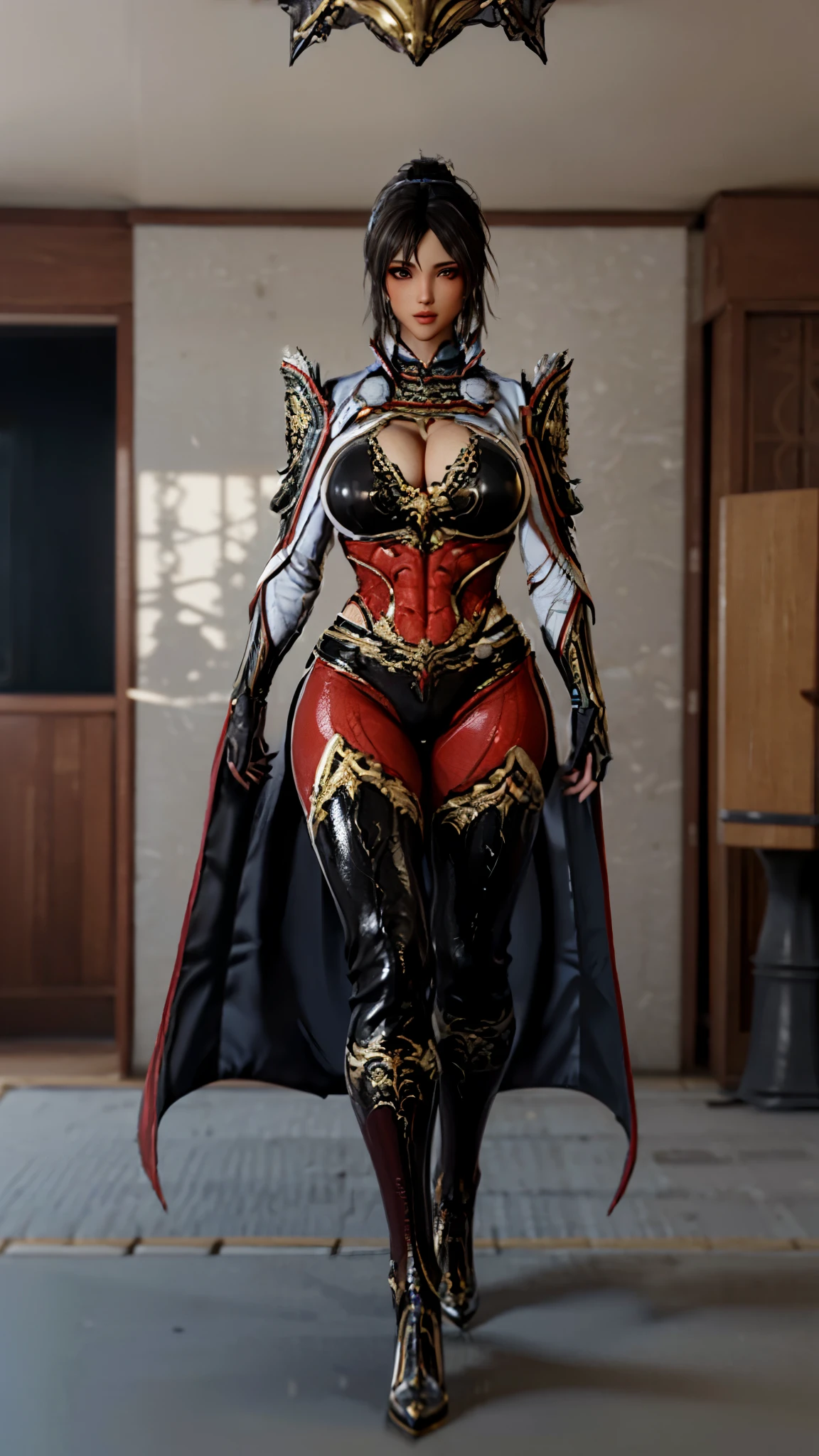 TEKKEN_REINA, CLOSE UP UPPER BODY,SOLO, COWBOY SHOT, ((EVIL DRAGON,WHITE HIGHT PONYTAIL HAIR)), (GIGANTIC FAKE BREASTS,CLEAVAGE TOP,11 LINE ABS:1.5), ((WEARING OUTFIT MECHA GOLDEN CRIMSON DARK EVIL DRAGONOID ARMORED, LONG CAPE, SKINTIGHT PANTS:1.5)), (MUSCULAR BODY SHAPE:1.5), (CLEAN GLOSSY BODYSKIN:1.5), (LOOKING AT VIEWER:1.6), (BACKGROUND FUTURISTIC SPACE STATION:1), (PHOTOREALSITIC:1.4), (ULTRA-DETAILLIERT), (TOP-QUALITY), (BEST SHADOWS), BRIGHT LIGHT IN ROOM, HYPER TEXTURE, (4X MSAA), ((UNREAL ENGINE 5 RENDER)), (NEON), PHYSICALLY-BASED RENDERING, ULTRA HIGHT DEFINITION, 16K, 1080P.
