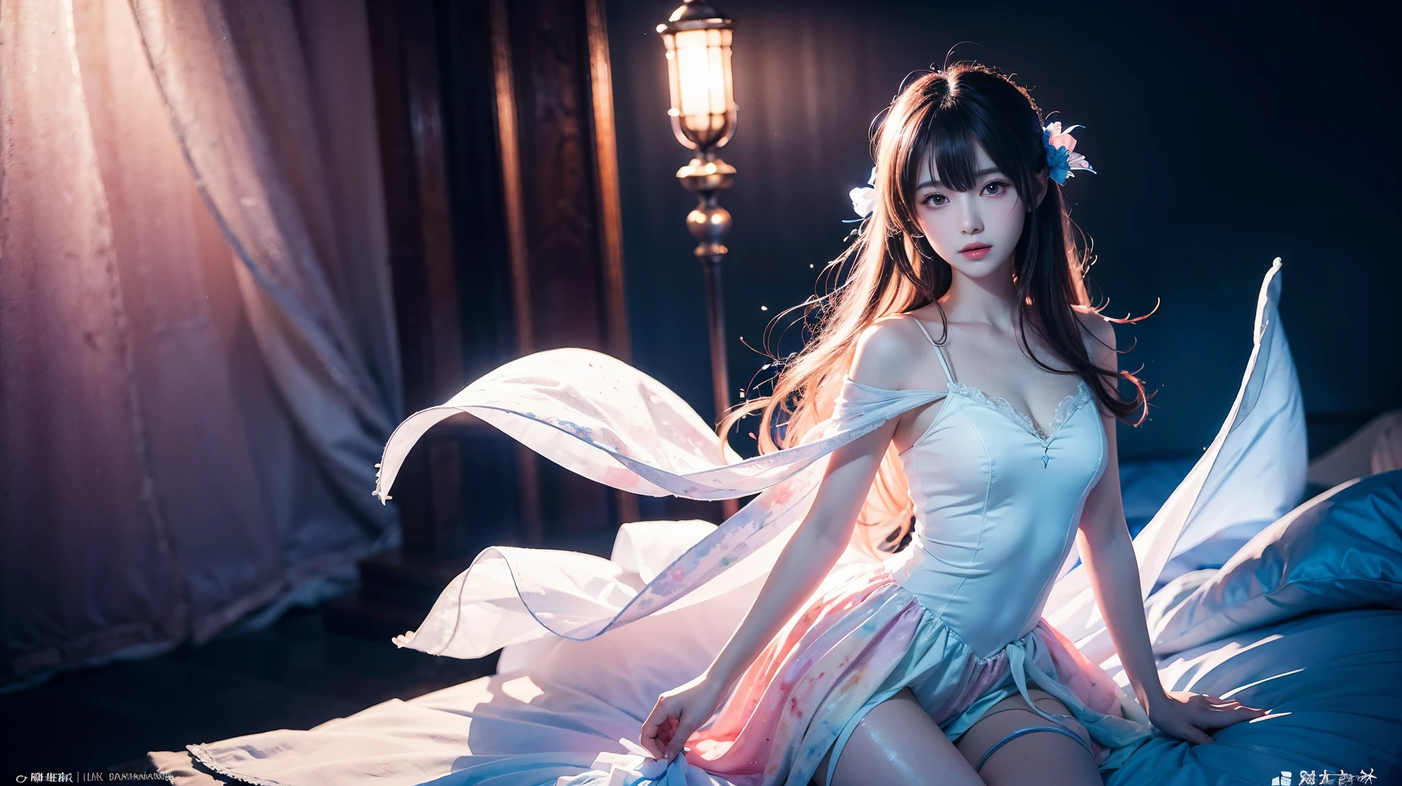 Perfectly structured, (watercolor), Digital Illustration, Anime Style, Mysterious Princess of Darkness, Very detailed, Volumetric lighting, Cute pastel colors, Dynamic configuration, Sharp, clear images, (delicate, Majestic:1.2), Beautiful beyond words,