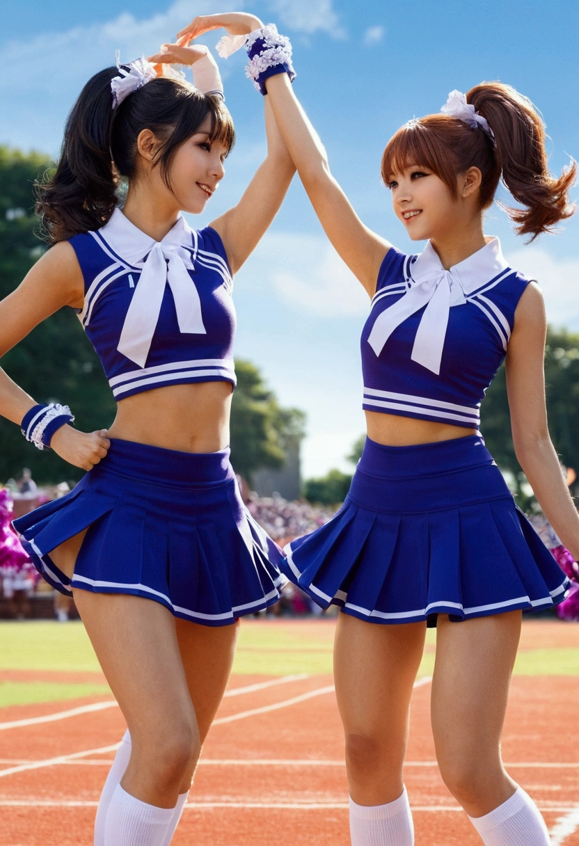 Two Girls,roromiya,ririchiyo,school uniforms, miniskirt, dancing,Ascot, masterpiece, Highest quality