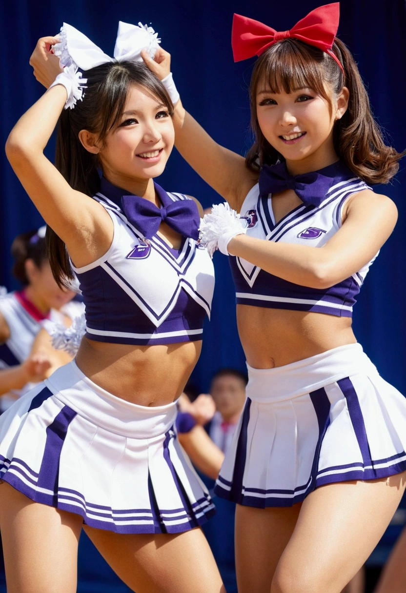 Two Girls,roromiya,ririchiyo,school uniforms, miniskirt, dancing,Ascot, masterpiece, Highest quality